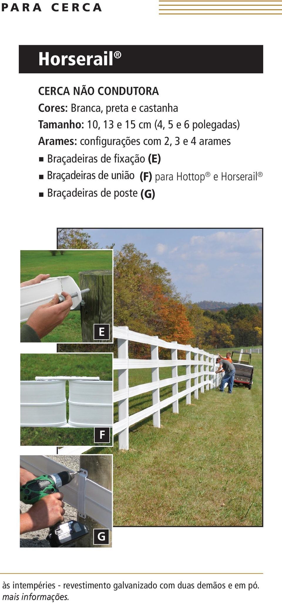 de fixação (E) Braçadeiras de união (F) para Hottop e Horserail Braçadeiras de poste (G)