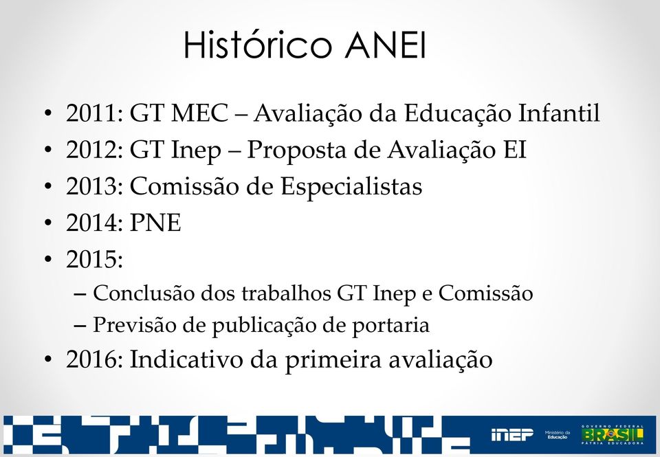 2014: PNE 2015: Conclusão dos trabalhos GT Inep e Comissão