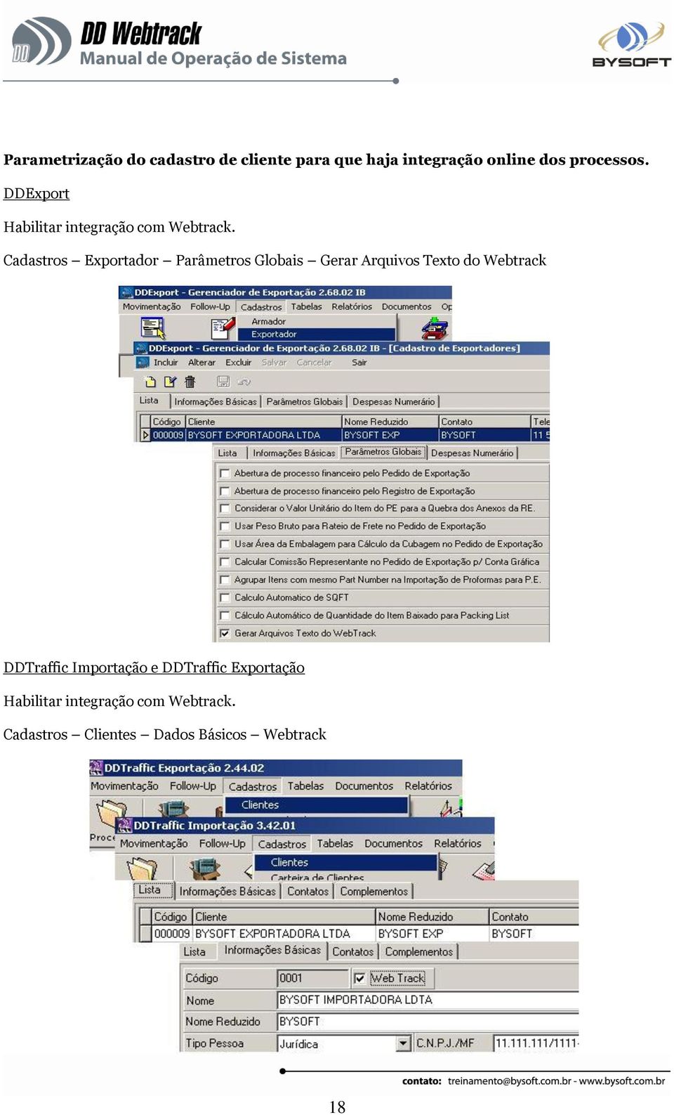 Cadastros Exportador Parâmetros Globais Gerar Arquivos Texto do Webtrack