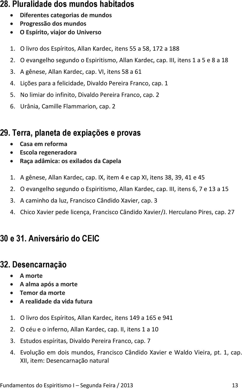 No limiar do infinito, Divaldo Pereira Franco, cap. 2 6. Urânia, Camille Flammarion, cap. 2 29.