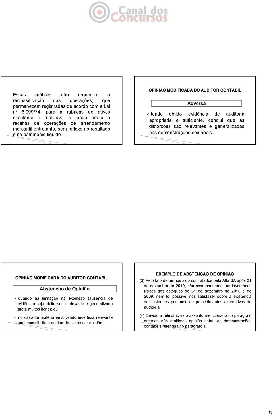 OPINIÃO MODIFICADA DO AUDITOR CONTÁBIL Adversa tendo obtido evidência de auditoria apropriada e suficiente, conclui que as distorções são relevantes e generalizadas nas demonstrações contábeis.