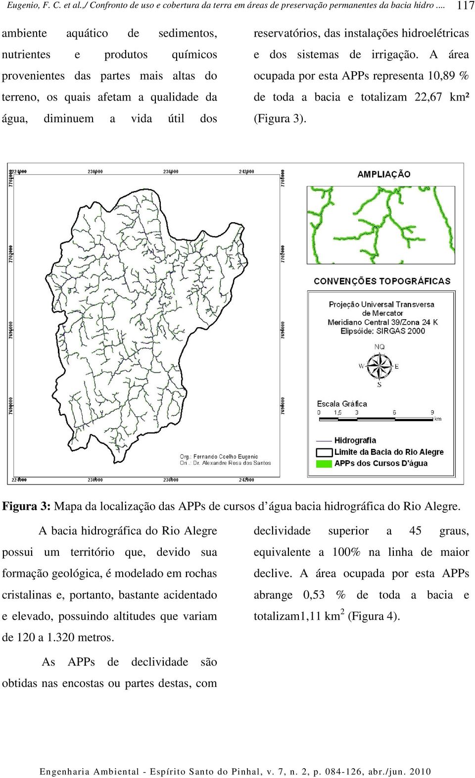 Figura 3: Mapa da localização das APPs de cursos d água bacia hidrográfica do Rio Alegre.