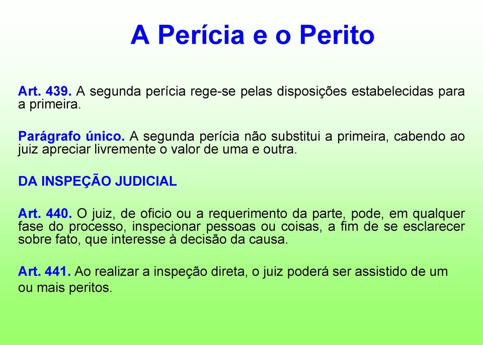DA INSPEÇÃO JUDICIAL Art. 440.
