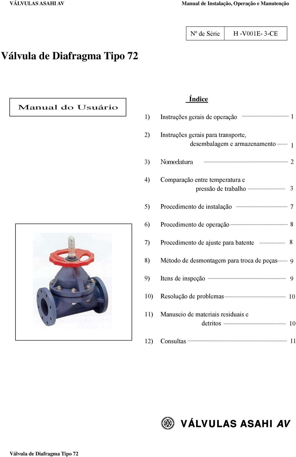 6) Procedimento de operação 7) Procedimento de ajuste para batente 8) Método de desmontagem para troca de peças 9) Itens de inspeção 10)