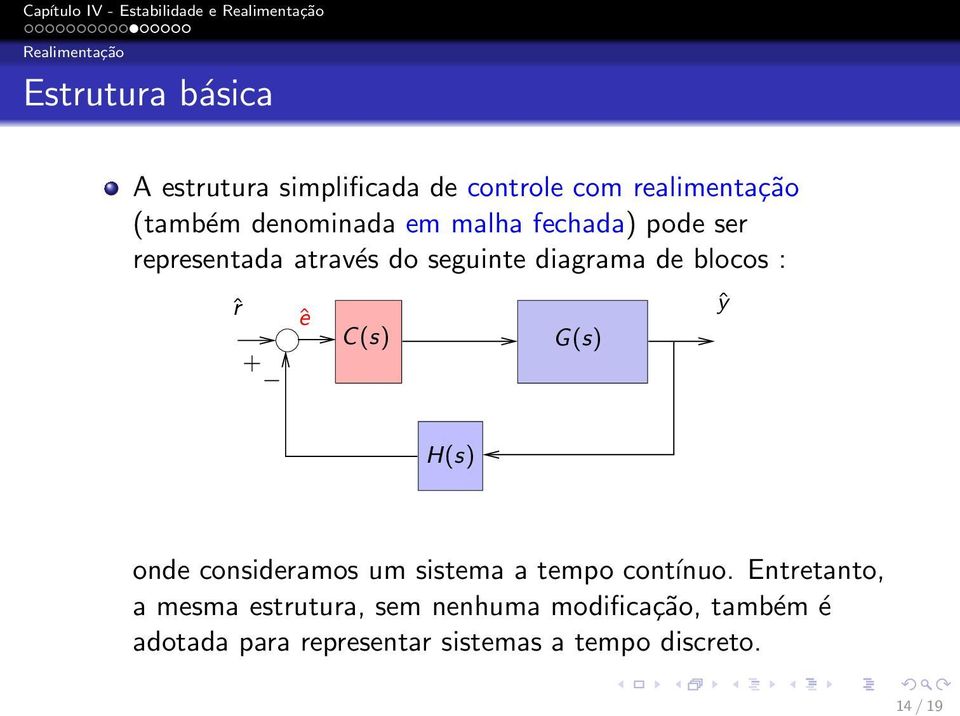 ê + C(s) G(s) ŷ H(s) onde consideramos um sistema a tempo contínuo.