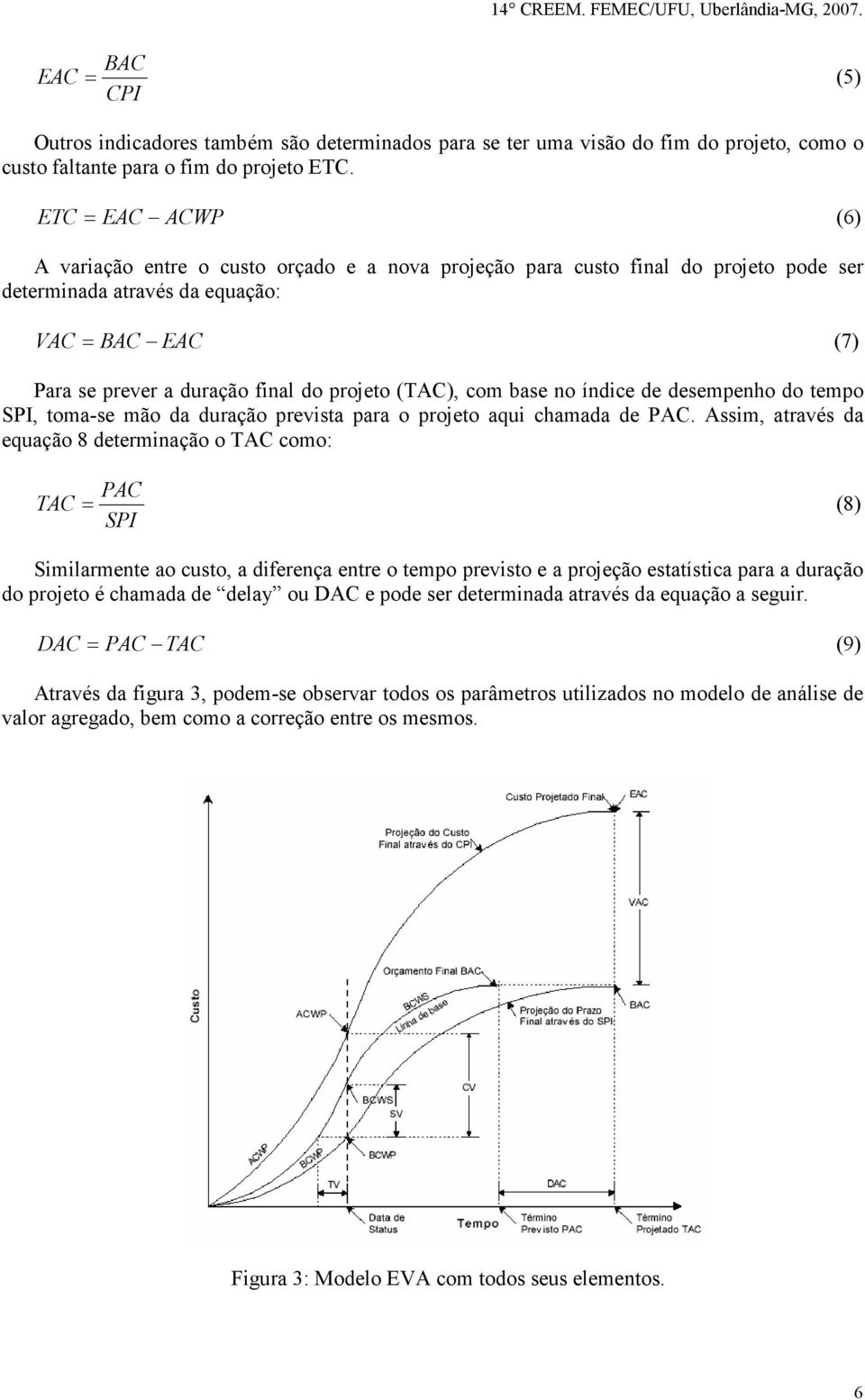 (TAC), com base no índice de desempenho do tempo SPI, toma-se mão da duração prevista para o projeto aqui chamada de PAC.