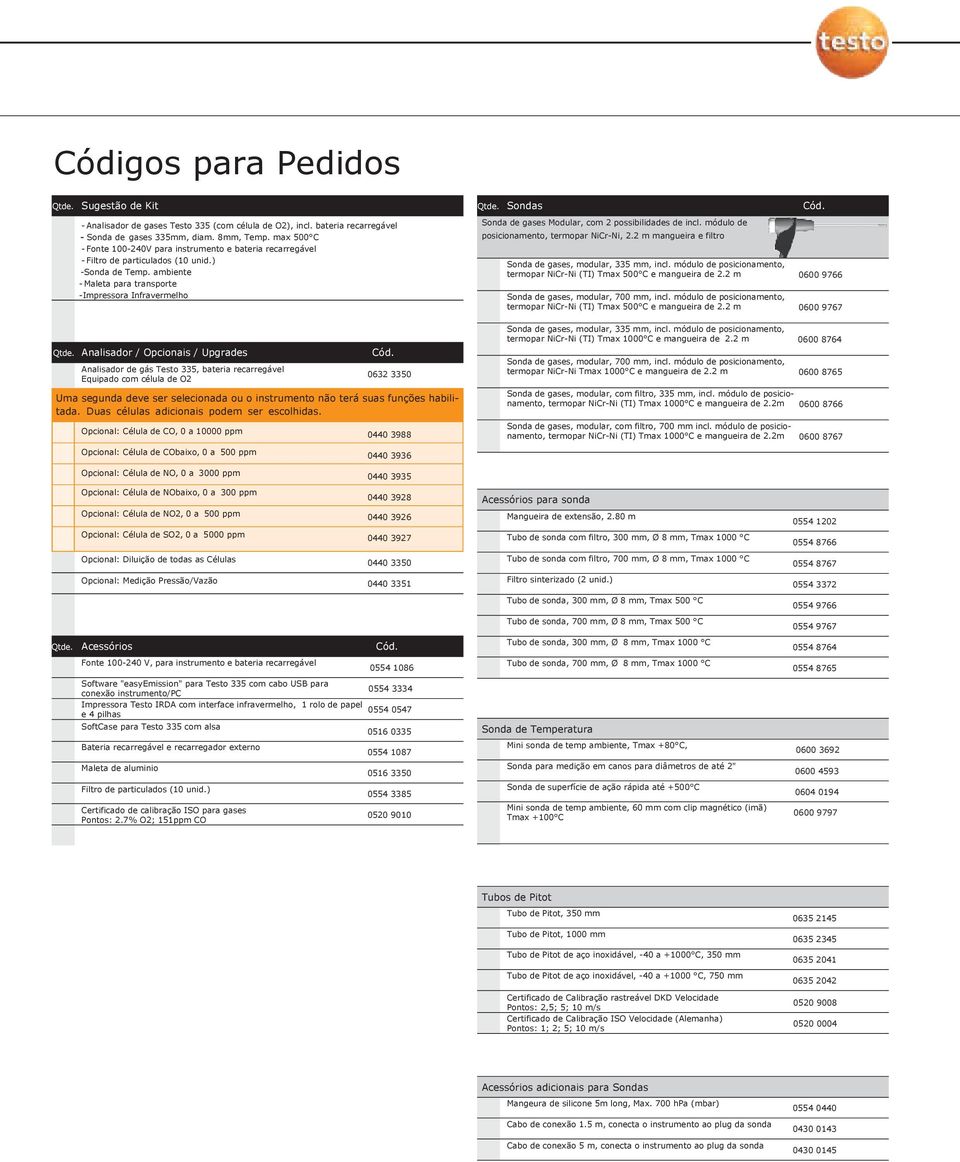 ambiente - Maleta para transporte -Impressora Infravermelho Analisador / Opcionais / Upgrades Analisador de gás Testo 335, bateria recarregável Equipado com célula de O2 Cód.