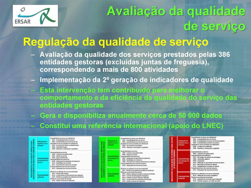 indicadores de qualidade Esta intervenção tem contribuído para melhorar o comportamento e da eficiência da qualidade do