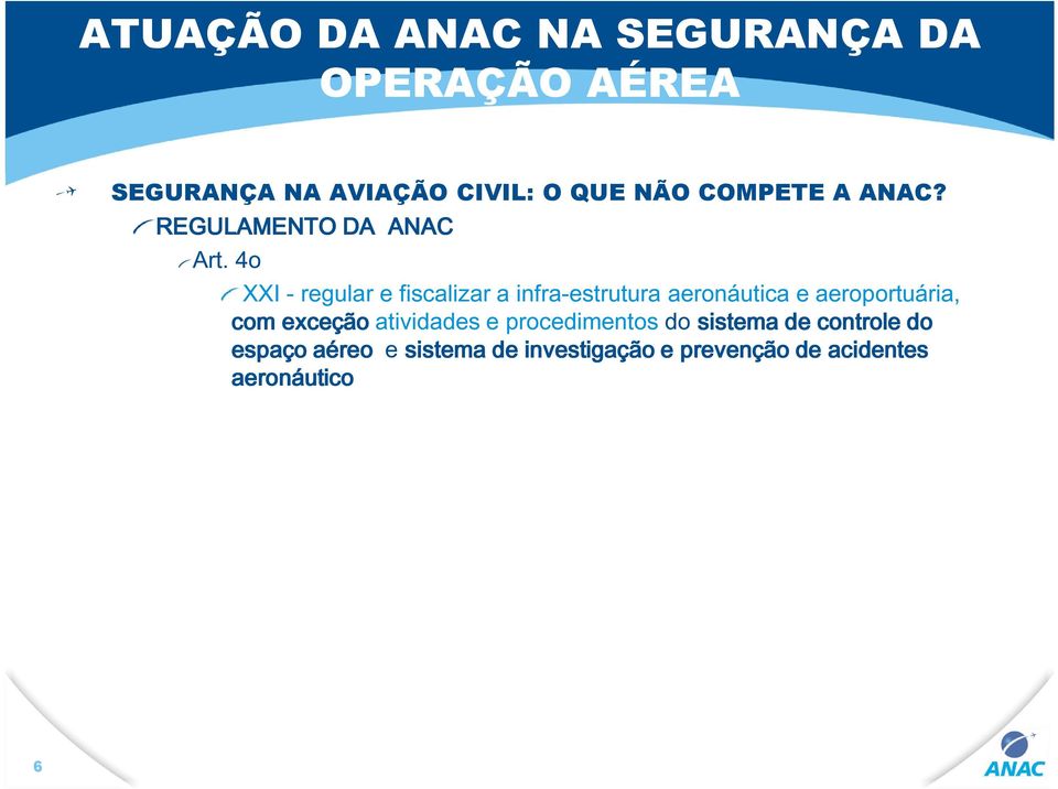 4o XXI - regular e fiscalizar a infra-estrutura aeronáutica e aeroportuária, com