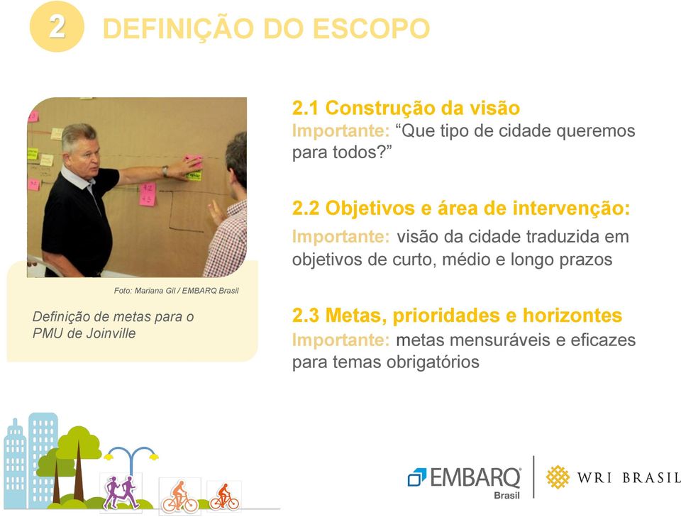 médio e longo prazos Foto: Mariana Gil / EMBARQ Brasil Definição de metas para o PMU de Joinville