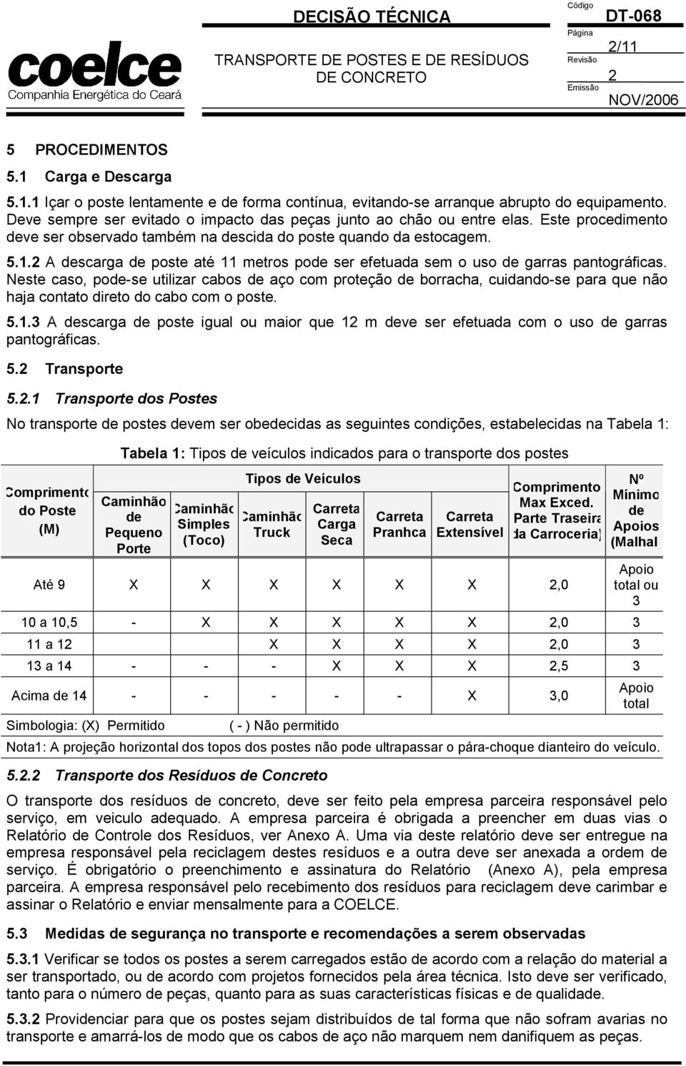 2 A descarga de poste até 11 metros pode ser efetuada sem o uso de garras pantográficas.