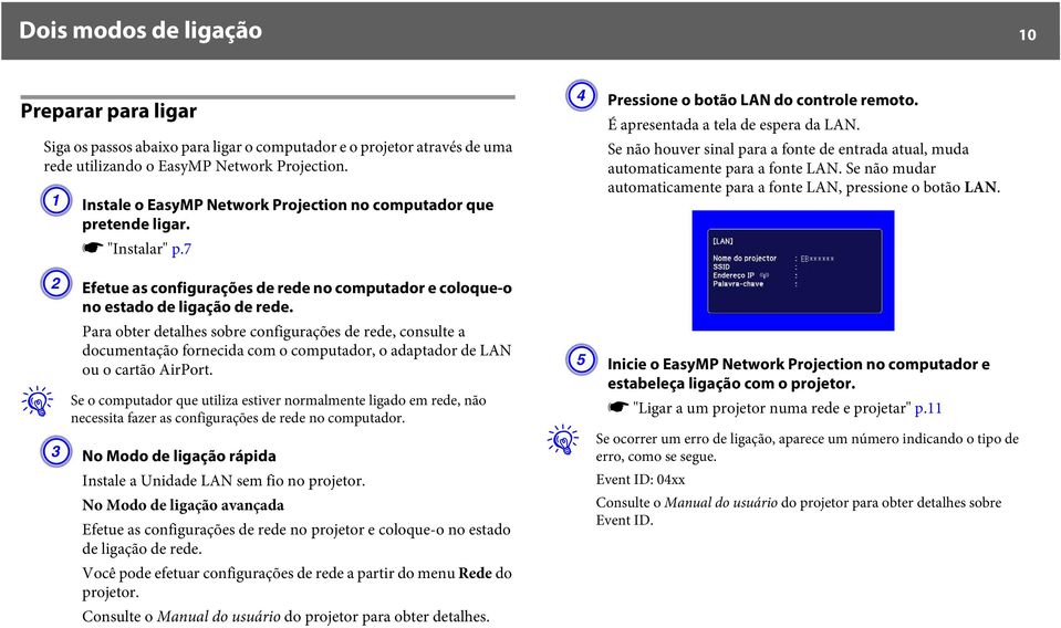 Para obter detalhes sobre configurações de rede, consulte a documentação fornecida com o computador, o adaptador de LAN ou o cartão AirPort.