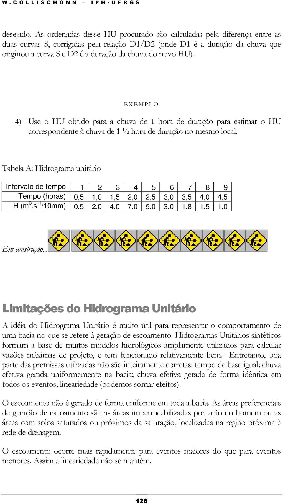 novo HU). E X E M P L O 4) Use o HU obtido para a chuva de 1 hora de duração para estimar o HU correspondente à chuva de 1 ½ hora de duração no mesmo local.