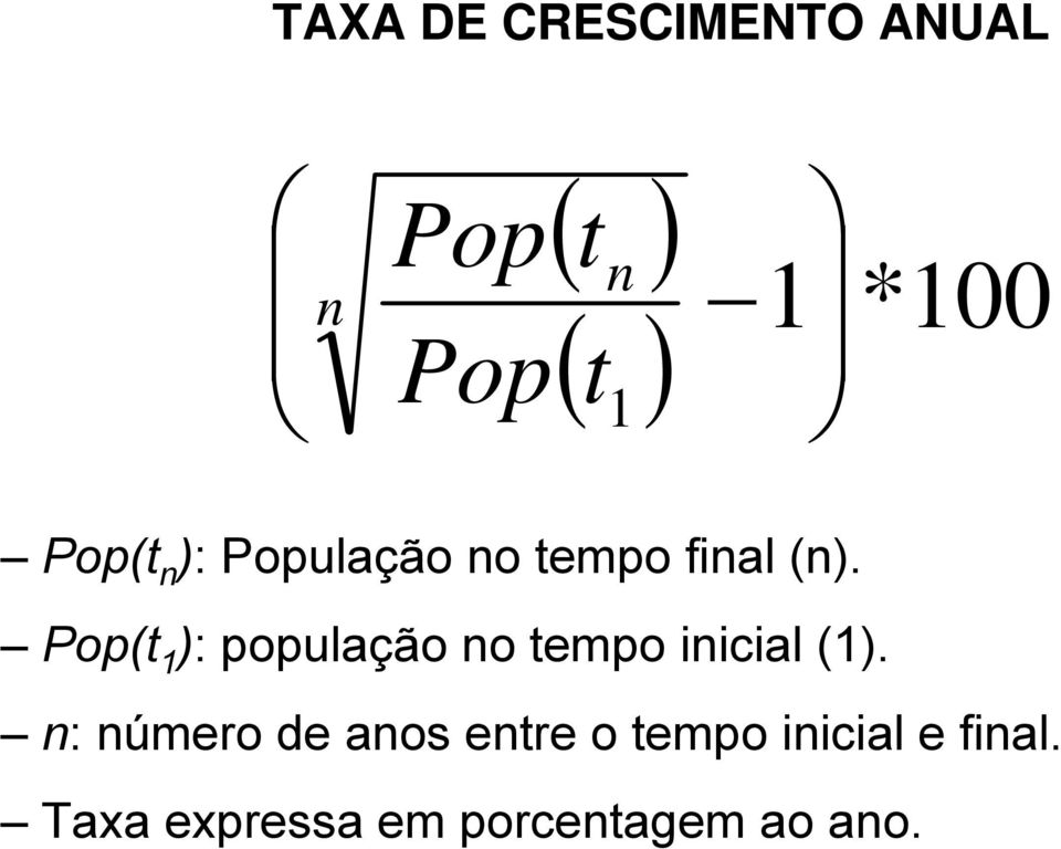 Pop(t 1 ): população no tempo inicial (1).