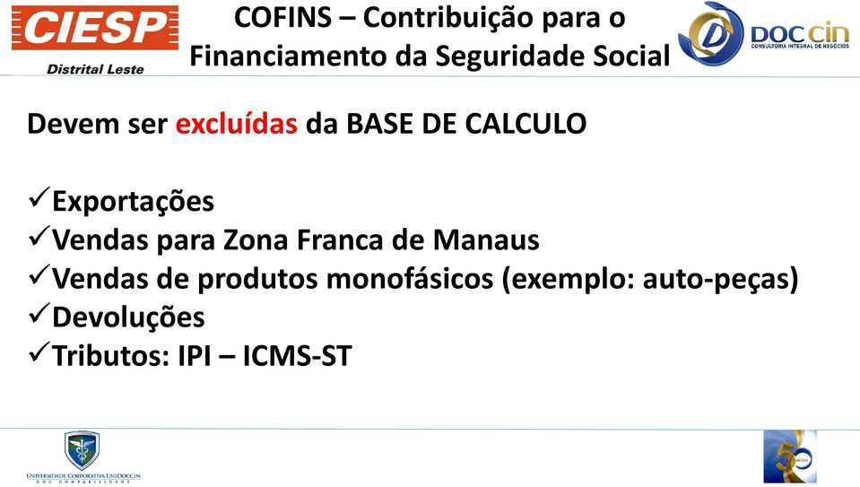 Vendas para Zona Franca de Manaus Vendas de produtos