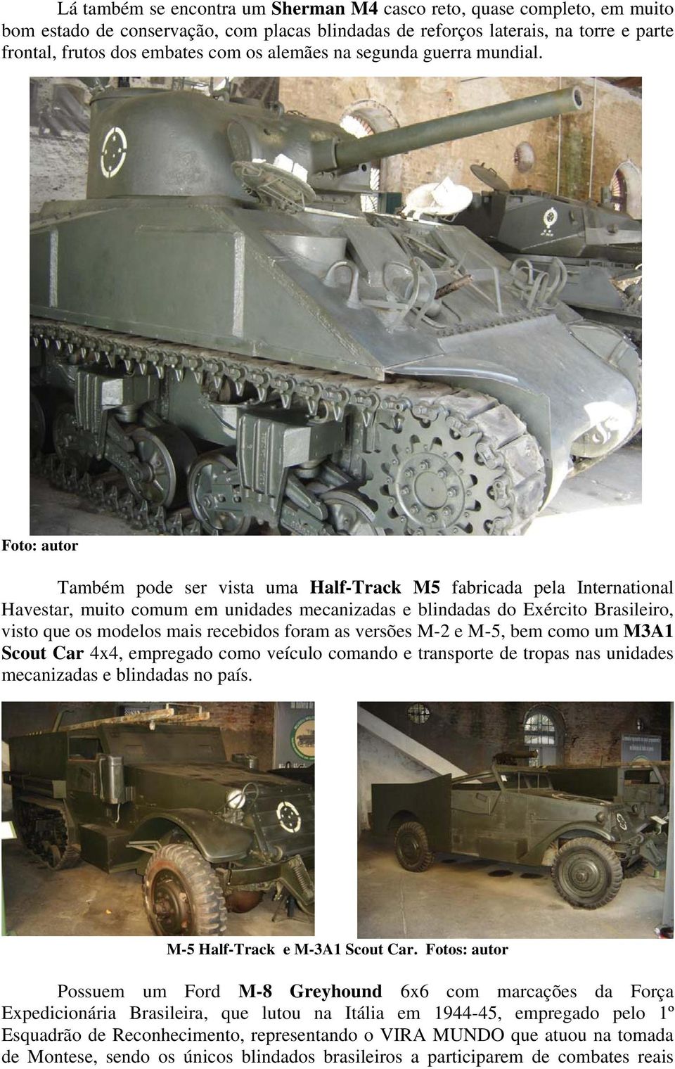 Foto: autor Também pode ser vista uma Half-Track M5 fabricada pela International Havestar, muito comum em unidades mecanizadas e blindadas do Exército Brasileiro, visto que os modelos mais recebidos