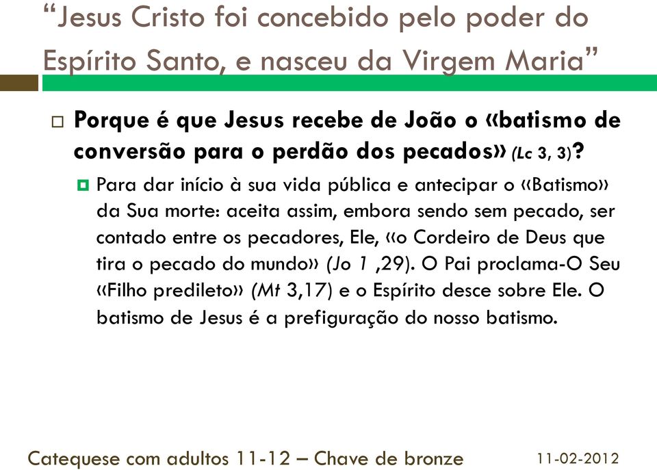 pecado, ser contado entre os pecadores, Ele, «o Cordeiro de Deus que tira o pecado do mundo» (Jo 1,29).