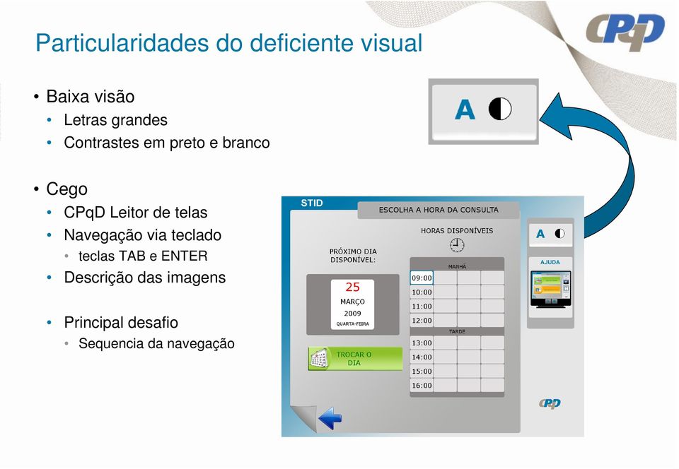 Leitor de telas Navegação via teclado teclas TAB e