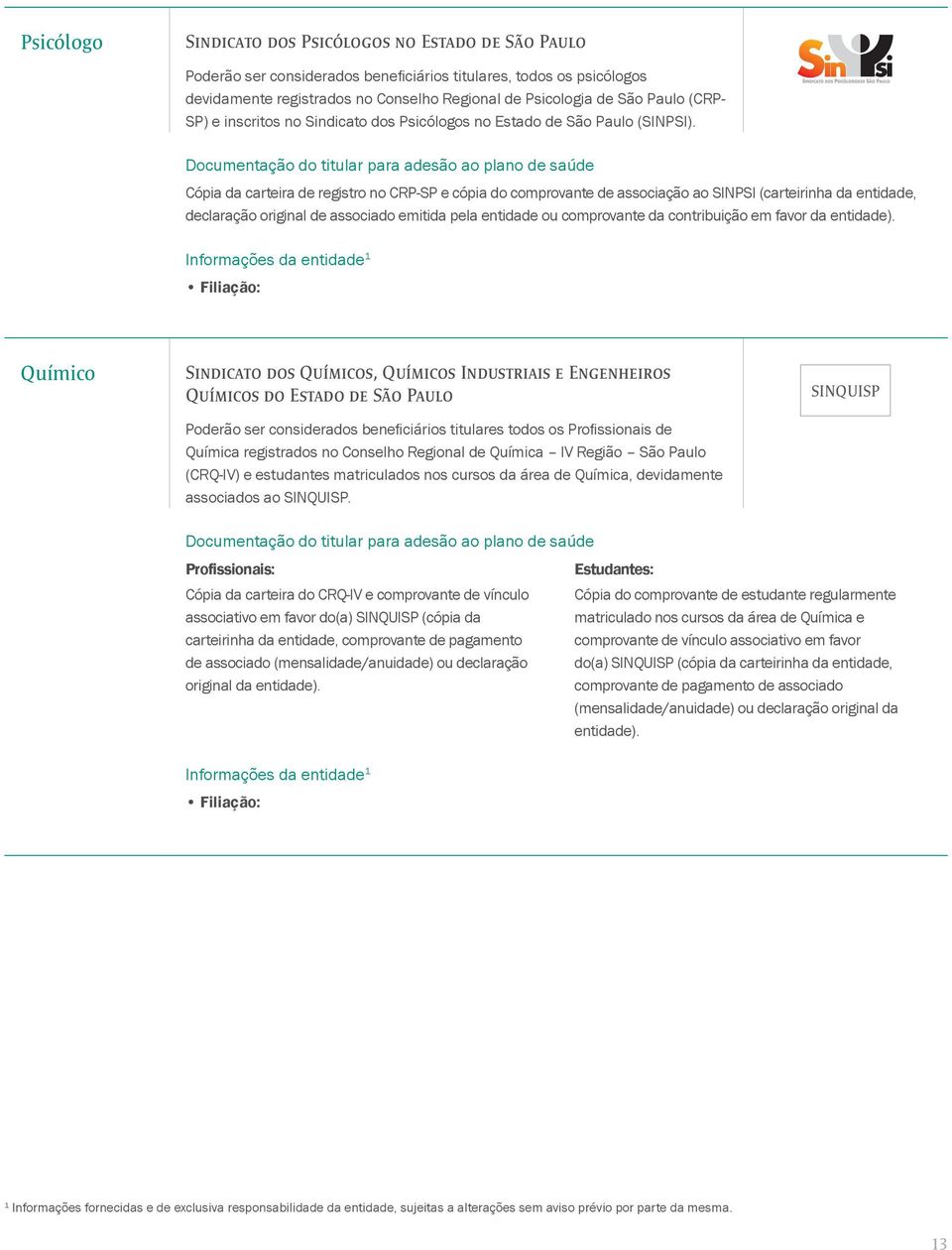 Cópia da carteira de registro no CRP-SP e cópia do comprovante de associação ao SINPSI (carteirinha da entidade, declaração original de associado emitida pela entidade ou comprovante da contribuição