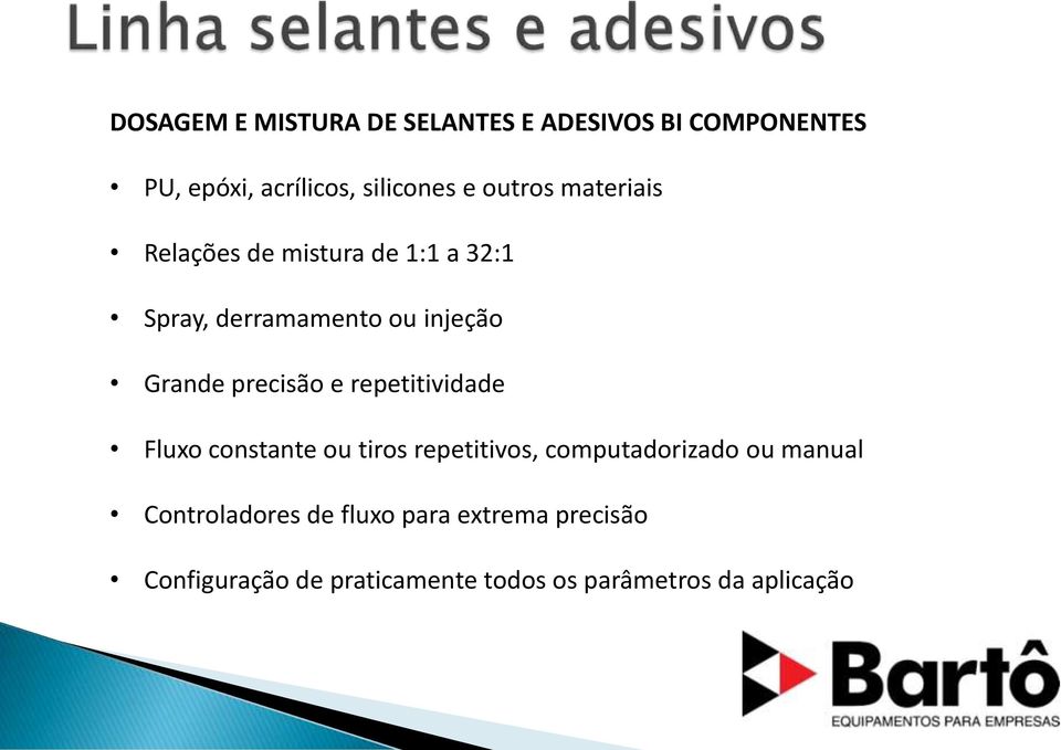 precisão e repetitividade Fluxo constante ou tiros repetitivos, computadorizado ou manual