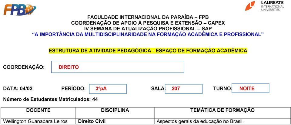 Matriculados: 44 Wellington Guanabara