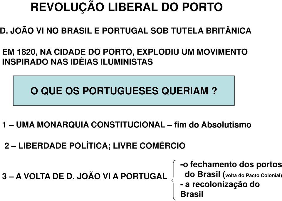 INSPIRADO NAS IDÉIAS ILUMINISTAS O QUE OS PORTUGUESES QUERIAM?