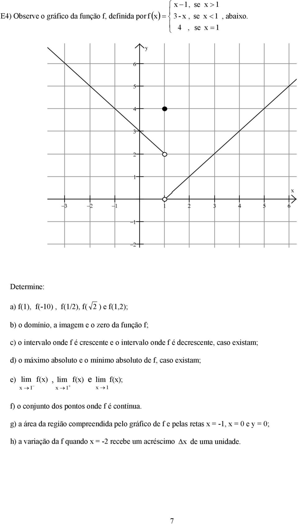 e o intervalo onde f é decrescente, caso eistam; d) o máimo absoluto e o mínimo absoluto de f, caso eistam; e) lim f(), lim f() + e lim