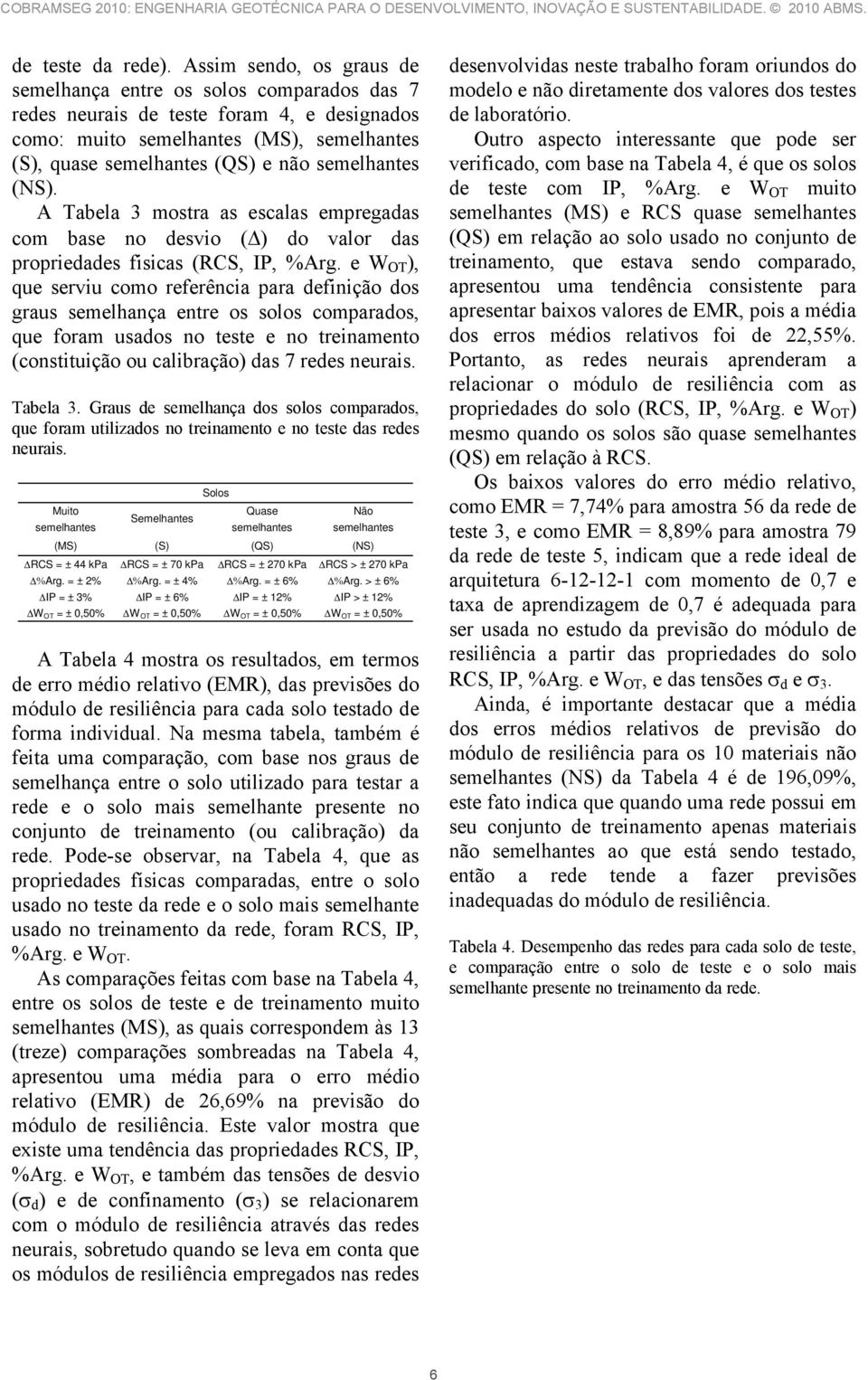 semelhantes (NS). A Tabela 3 mostra as escalas empregadas com base no desvio ( ) do valor das propriedades fisicas (RCS, IP, %Arg.