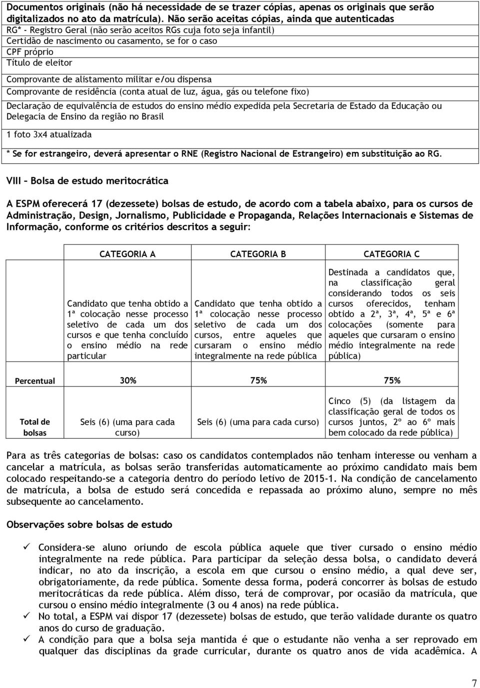 Comprovante de alistamento militar e/ou dispensa Comprovante de residência (conta atual de luz, água, gás ou telefone fixo) Declaração de equivalência de estudos do ensino médio expedida pela