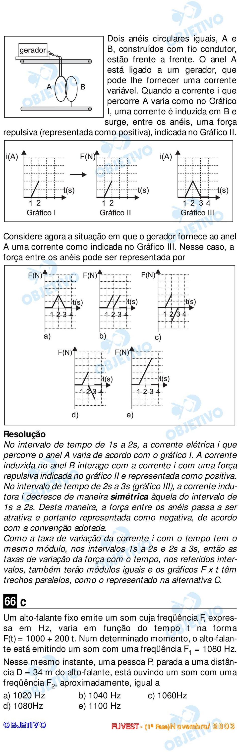 Considere agora a situação em que o gerador fornece ao anel A uma corrente como indicada no Gráfico III.