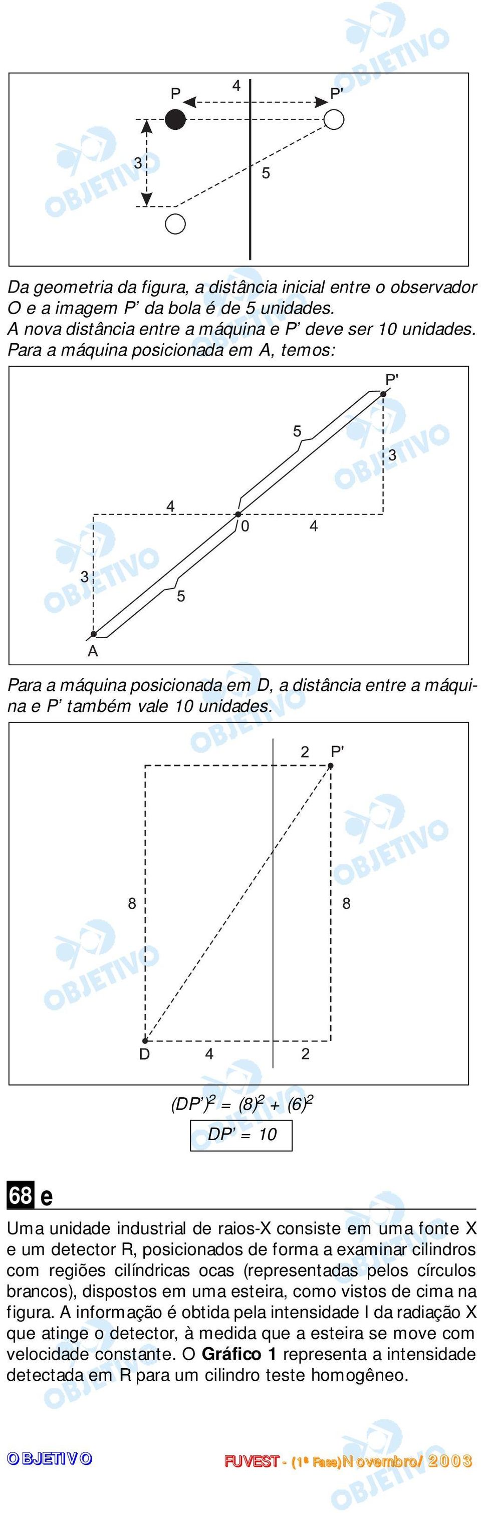 (DP ) 2 = (8) 2 + (6) 2 DP = 10 68 e Uma unidade industrial de raios-x consiste em uma fonte X e um detector R, posicionados de forma a examinar cilindros com regiões cilíndricas ocas (representadas