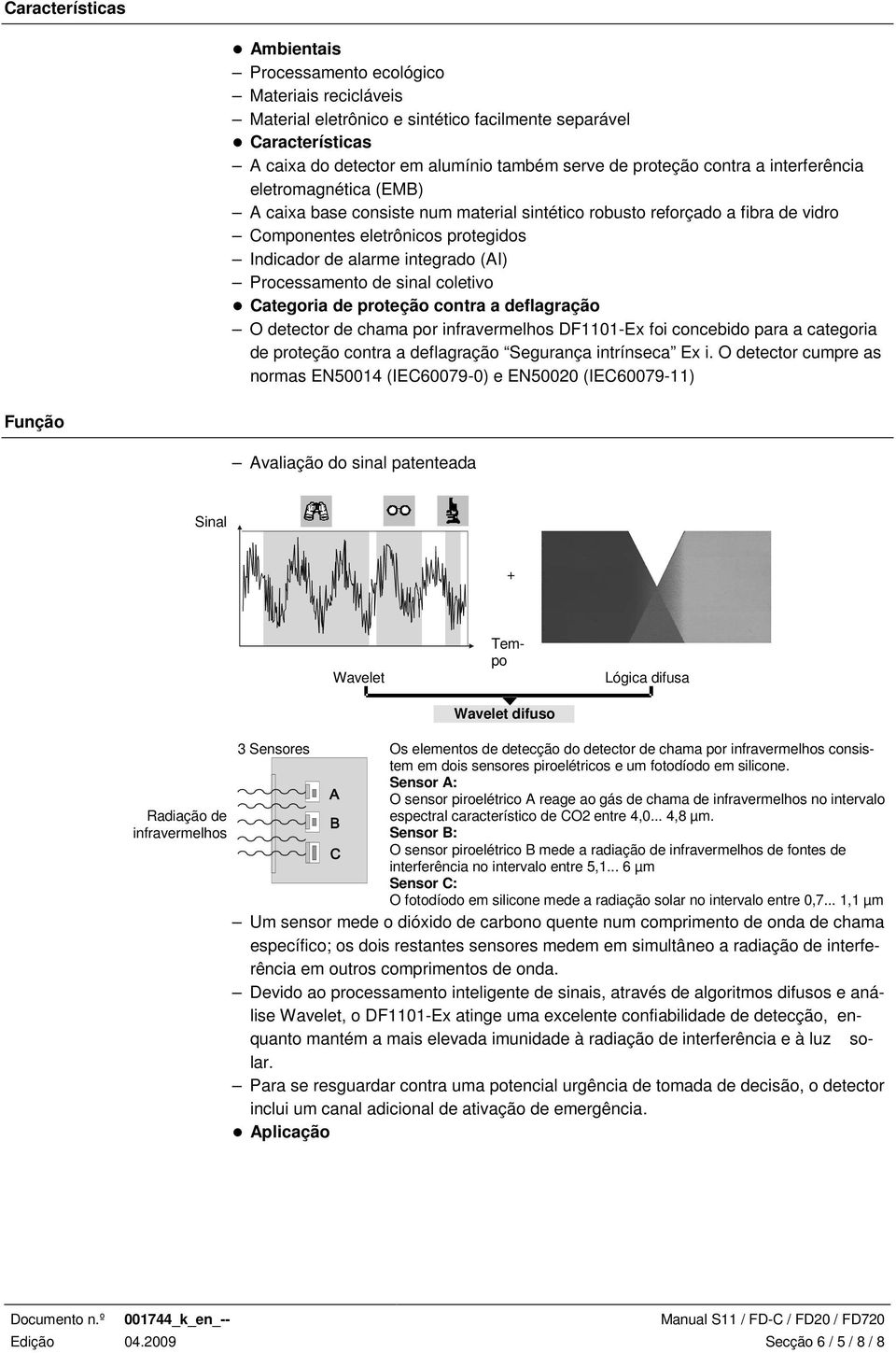 Processamento de sinal coletivo Categoria de proteção contra a deflagração O detector de chama por infravermelhos DF1101-Ex foi concebido para a categoria de proteção contra a deflagração Segurança