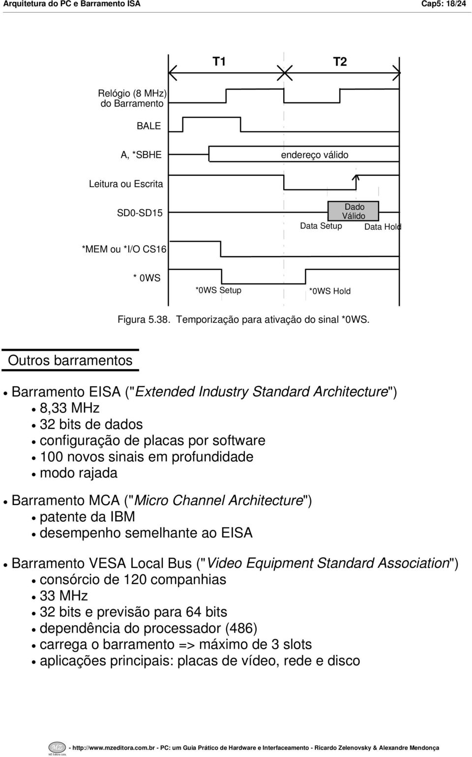 Outros barramentos Barramento EISA ("Extended Industry Standard Architecture") 8,33 MHz 32 bits de dados configuração de placas por software 00 novos sinais em profundidade modo rajada Barramento MCA