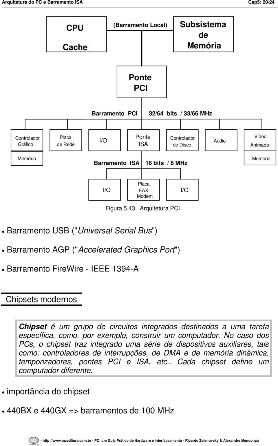 Barramento USB ("Universal Serial Bus") Barramento AGP ("Accelerated Graphics Port") Barramento FireWire - IEEE 394-A Chipsets modernos Chipset é um grupo de circuitos integrados destinados a uma