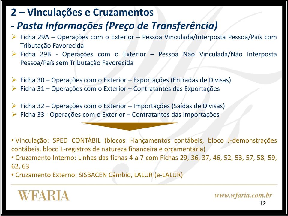 das Exportações Ficha32 OperaçõescomoExterior Importações(SaídasdeDivisas) Ficha 33- Operações com o Exterior Contratantes das Importações Vinculação: SPED CONTÁBIL (blocos I-lançamentos contábeis,