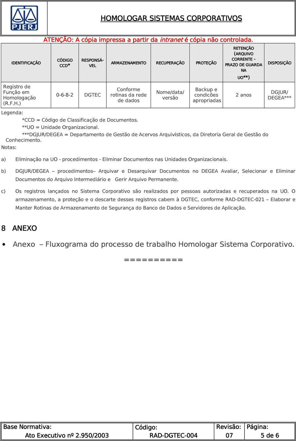 RECUPERAÇÃO Nome/data/ versão PROTEÇÃO Backup e condicões apropriadas RETENÇÃO (ARQUIVO CORRENTE - PRAZO DE GUARDA NA UO**) 2 anos ***DGJUR/DEGEA = Departamento de Gestão de Acervos Arquivísticos, da