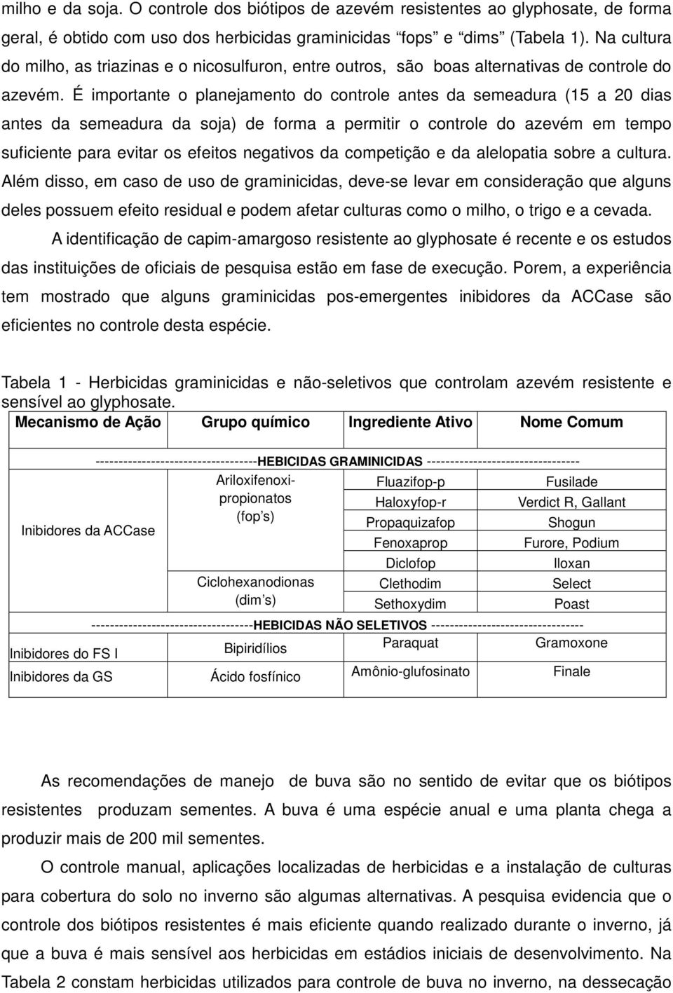 É importante o planejamento do controle antes da semeadura (15 a 20 dias antes da semeadura da soja) de forma a permitir o controle do azevém em tempo suficiente para evitar os efeitos negativos da