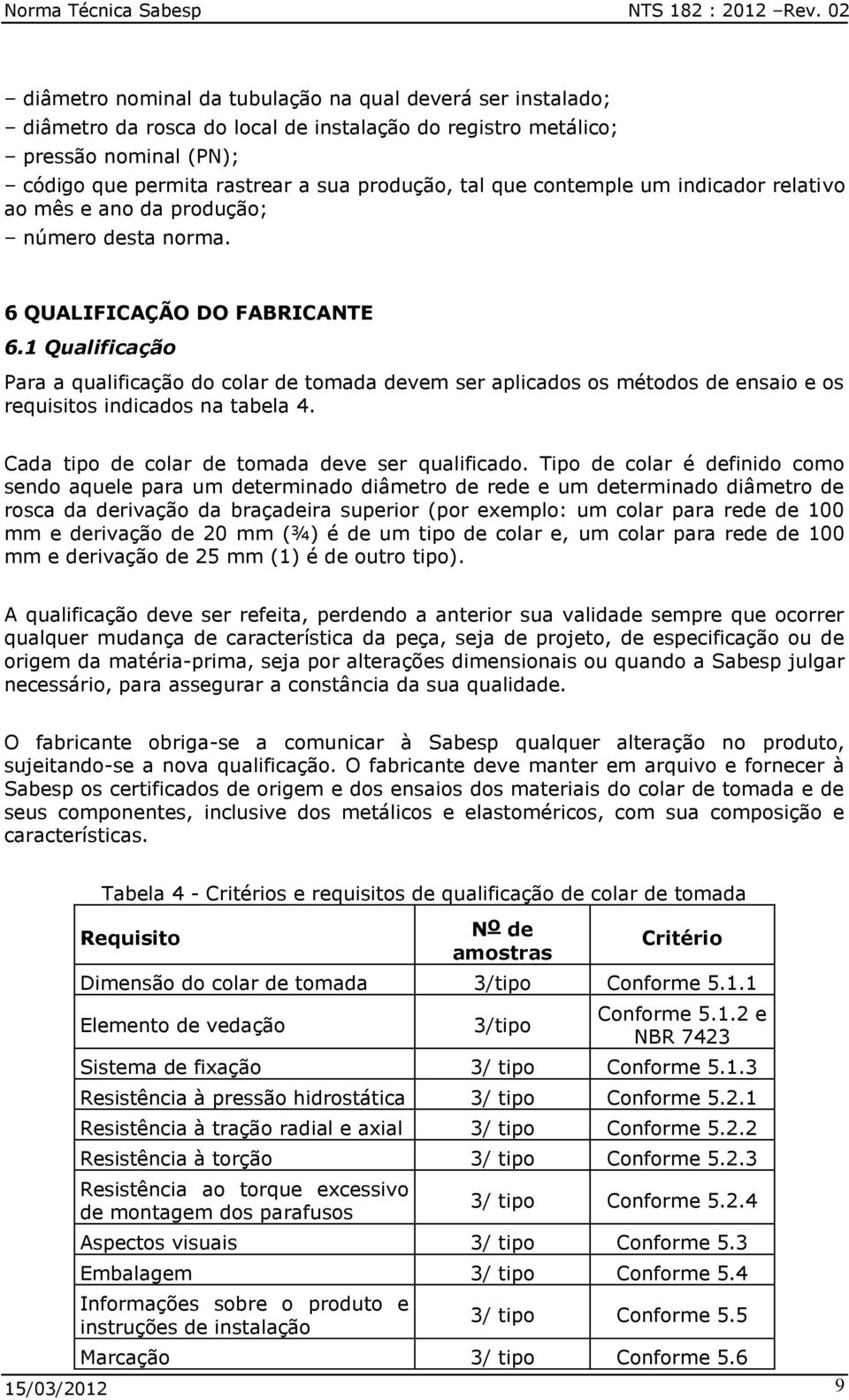 contemple um indicador relativo ao mês e ano da produção; número desta norma. 6 QUALIFICAÇÃO DO FABRICANTE 6.