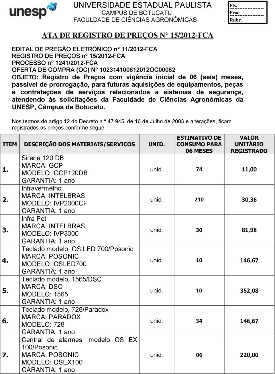 atendendo às solicitações da Faculdade de Ciências Agronômicas da UNESP, Câmpus de Botucatu. Nos termos do artigo 12 do Decreto n.º 47.