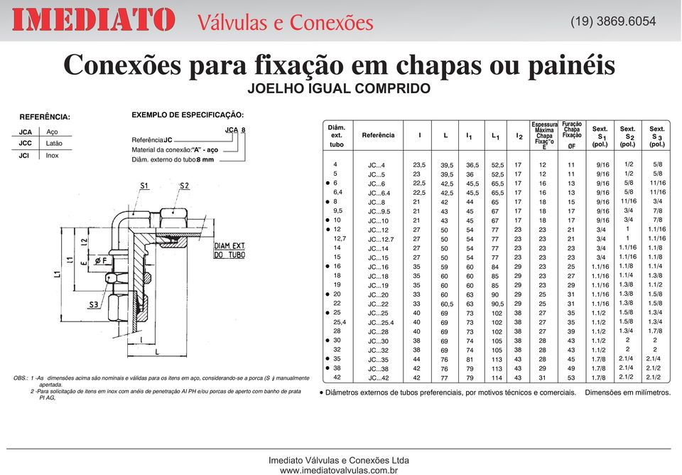 banho de prata Referência I L I L I Espessura Máxima Chapa Fixaç o E Furação Chapa Fixação S S S 3. 9, 0,7 9 0, 3 JC... JC... JC... JC... JC... JC...9. JC...0 JC... JC...7 JC... JC... JC... JC... JC...9 JC.