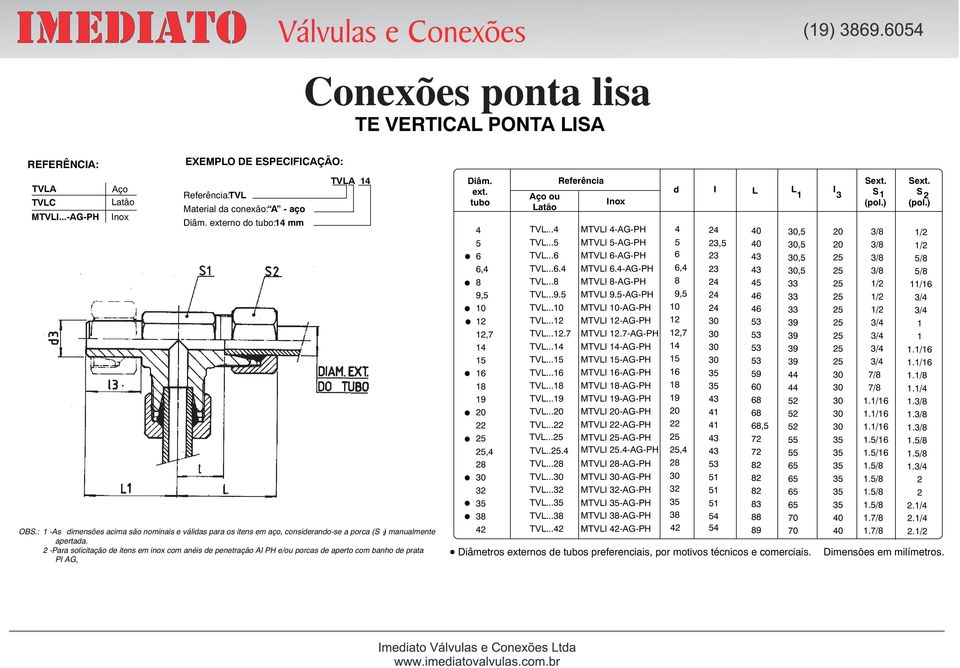 banho de prata ou Referência Diâmetros externos de s preferenciais, por motivos técnicos e comerciais. d I L L I 3 S S 9, 0,7 9 0, 3 TVL... TVL... TVL... TVL... TVL... TVL...9. TVL...0 TVL... TVL...7 TVL.