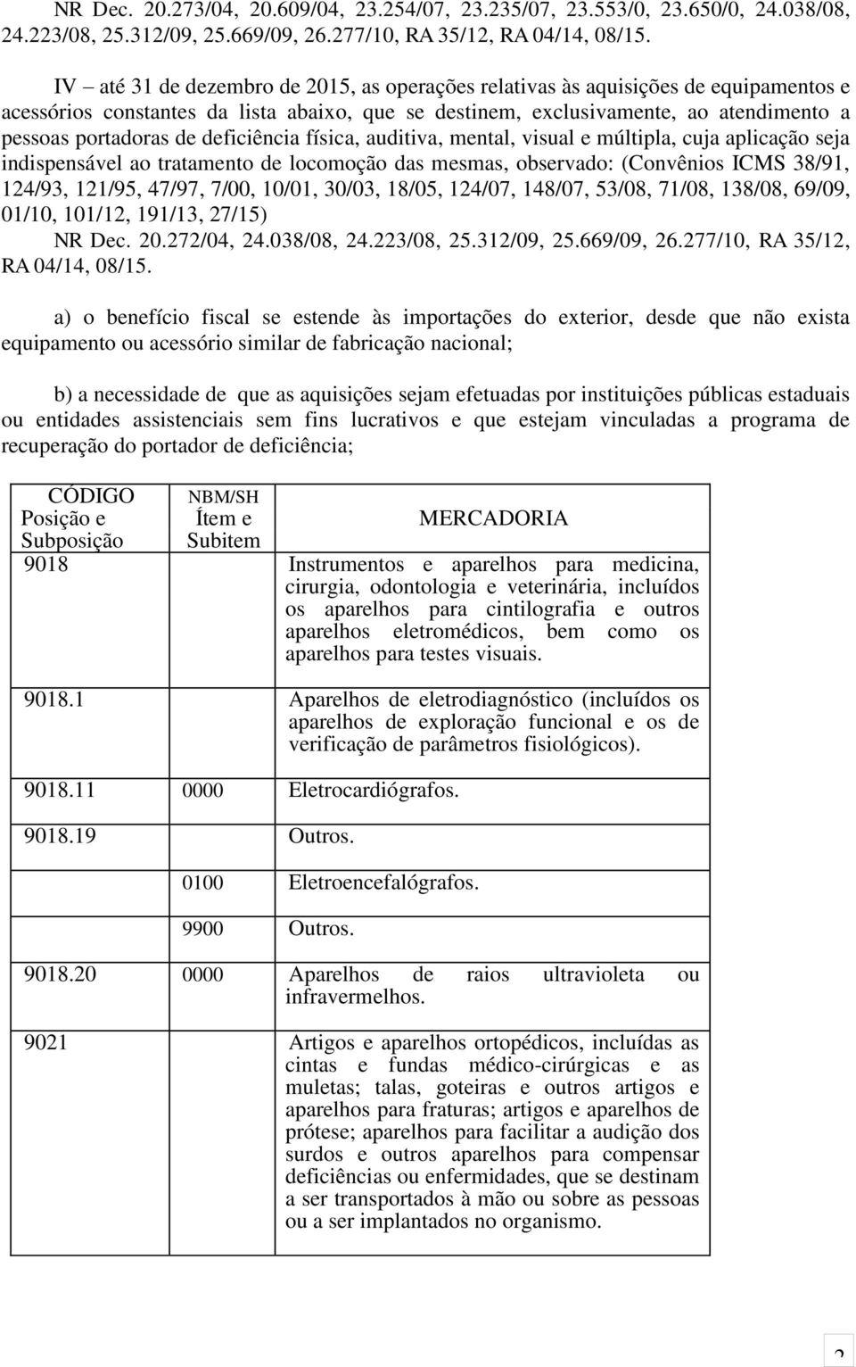 auditiva, mental, visual e múltipla, cuja aplicação seja indispensável ao tratamento locomoção das mesmas, observado: (Convênios ICMS 38/91, 124/93, 121/95, 47/97, 7/00, 10/01, 30/03, 18/05, 124/07,