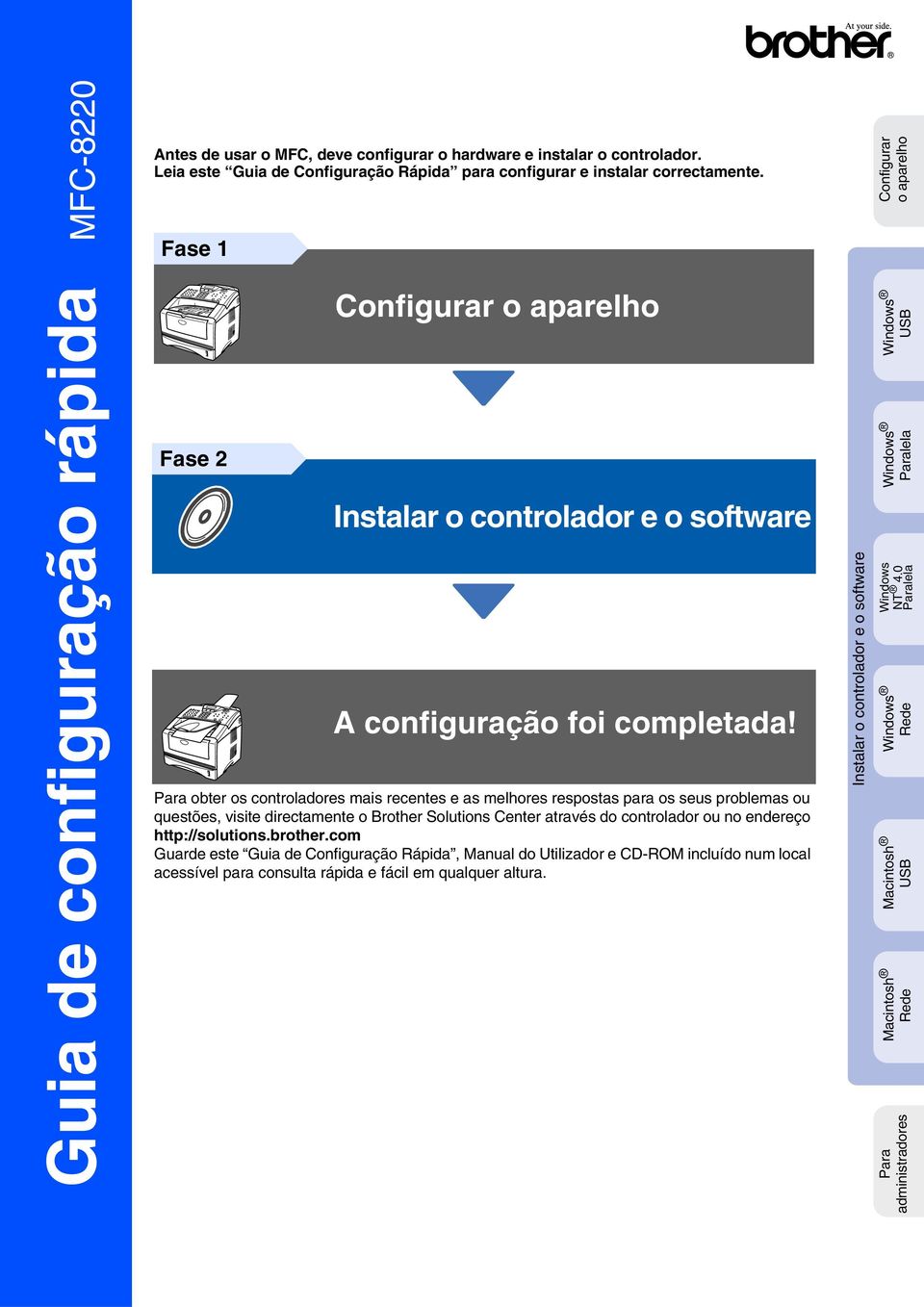 Para obter os controladores mais recentes e as melhores respostas para os seus problemas ou questões, visite directamente o Brother Solutions Center através do controlador ou no endereço