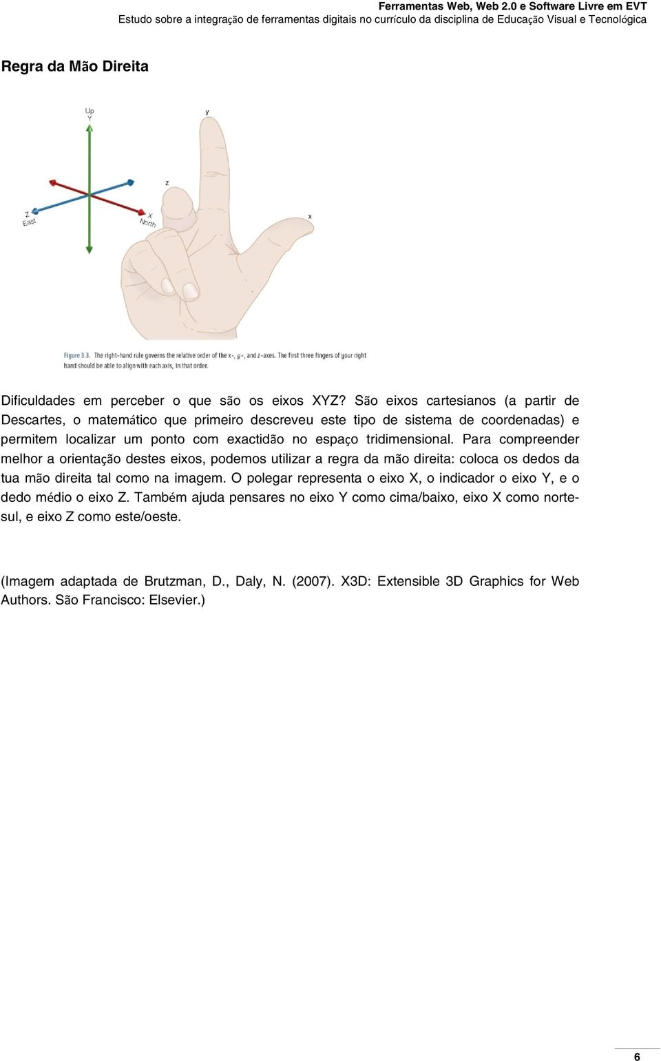 tridimensional. Para compreender melhor a orientação destes eixos, podemos utilizar a regra da mão direita: coloca os dedos da tua mão direita tal como na imagem.