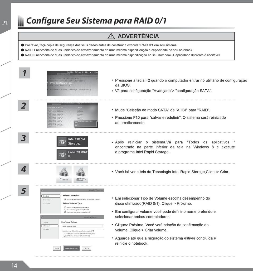 notebook. Capacidade diferente é aceitável. 1 Pressione a tecla F2 quando o computador entrar no utilitário de configuração da BIOS. Vá para configuração "Avançado"> "configuração SATA".