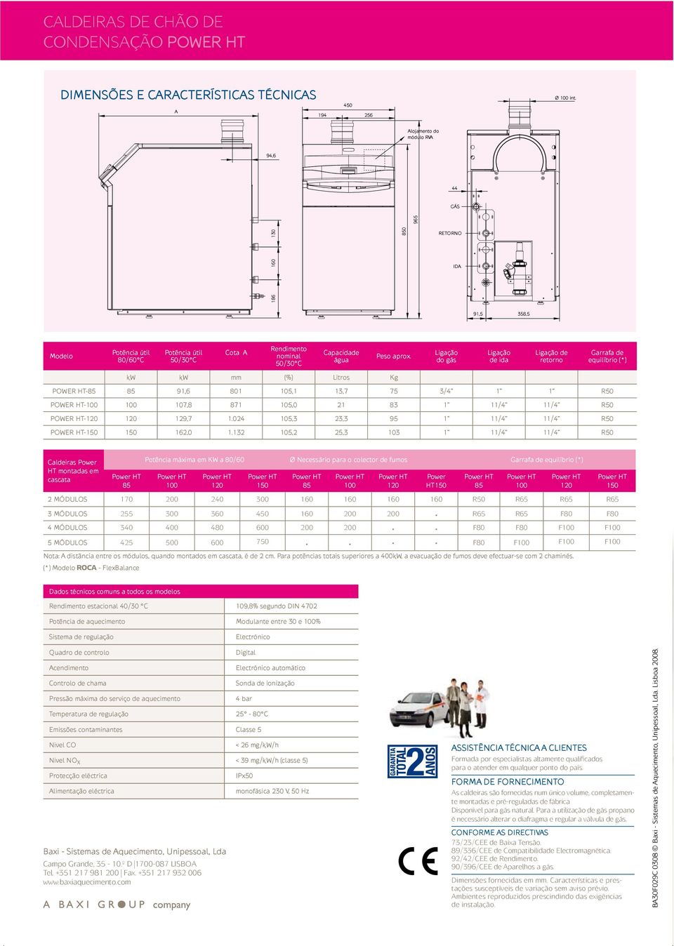 kw kw mm (%) Litros Kg Ligação do gás Ligação de ida Ligação de retorno POWER HT-85 85 91,6 801 105,1 13,7 75 3/4 1 1 R50 POWER HT-100 100 107,8 871 105,0 21 83 1 11/4 11/4 R50 POWER HT-120 120 129,7