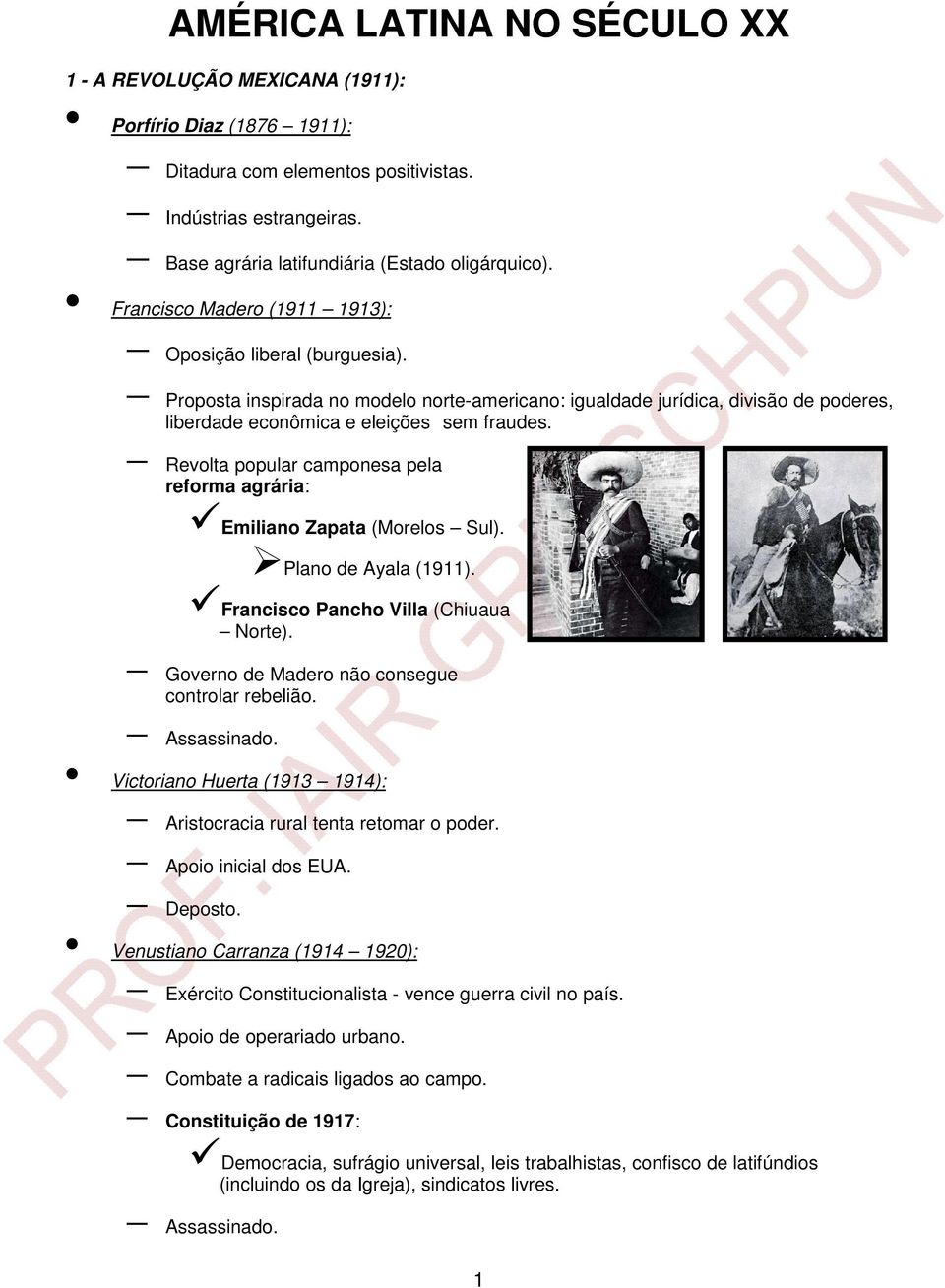 Revolta popular camponesa pela reforma agrária: Emiliano Zapata (Morelos Sul). Plano de Ayala (1911). Francisco Pancho Villa (Chiuaua Norte). Governo de Madero não consegue controlar rebelião.