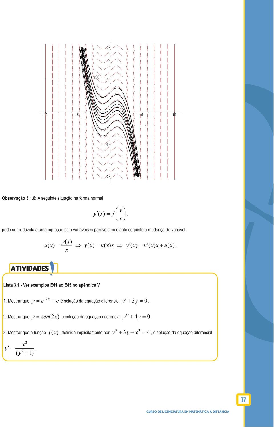 apêndice V Mosrar que y = e + c é solução da equação diferencial y + y = 0 Mosrar que y = sen( é solução da equação