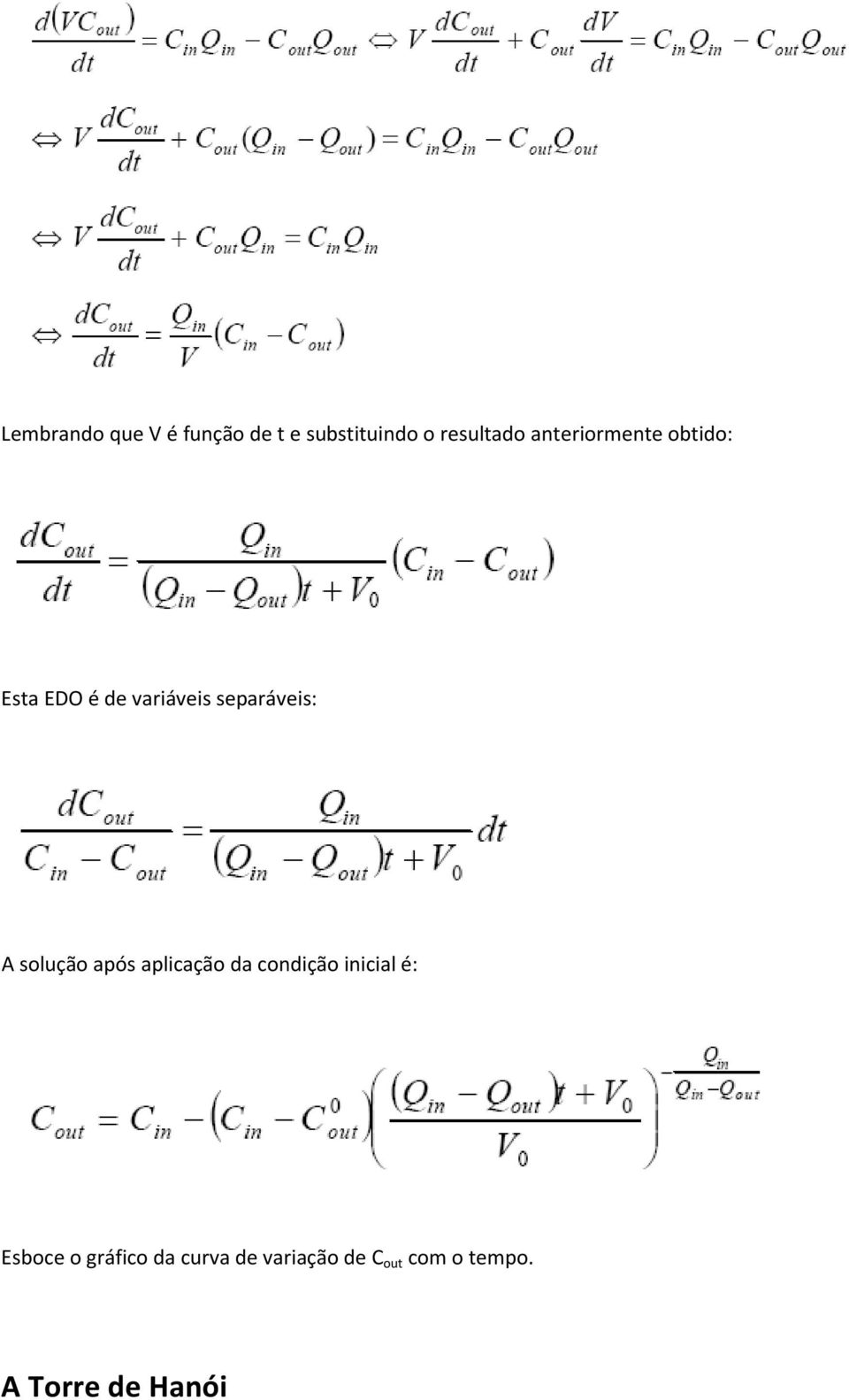 solução após aplicação da condição inicial é: Esboce o