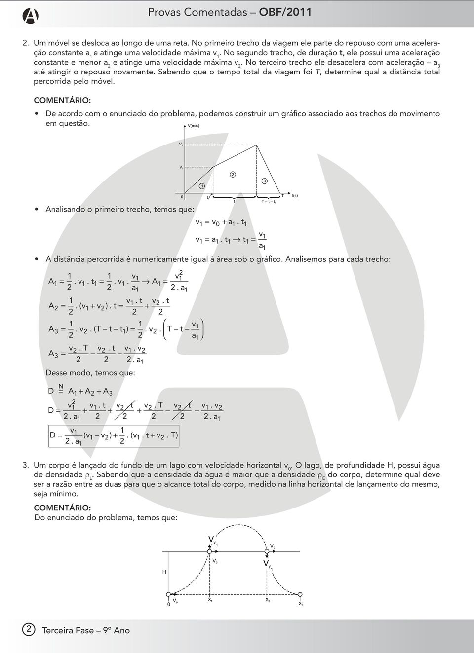 No terceiro trecho ele desacelera com aceleração a 3 até atingir o repouso novamente. Sabendo que o tempo total da viagem foi T, determine qual a distância total percorrida pelo móvel.